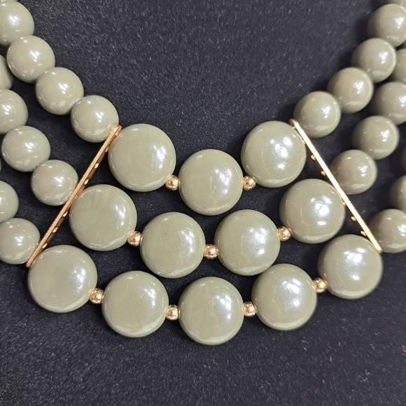 Vintage Choker Beaded Multi Layered Necklace Olive Green 10 + 3 Inches - Picture 5 of 13